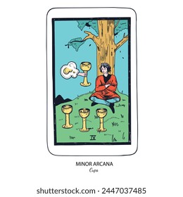 Tarot baraja de Vector de cartas . Copas Arcanas Menores . Tarot espiritual esotérico oculto. Ilustraciones dibujadas a mano de colores aislados

