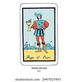 Tarot baraja de Vector de cartas . Copas Arcanas Menores . Tarot espiritual esotérico oculto. Ilustraciones dibujadas a mano de colores aislados

