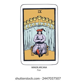 Tarot card vector deck . Minor Arcana Cups . Occult esoteric spiritual Tarot. Isolated colored hand drawn illustrations

