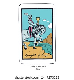 Tarot card vector deck . Minor Arcana Cups . Occult esoteric spiritual Tarot. Isolated colored hand drawn illustrations

