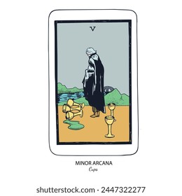 Tarot baraja de Vector de cartas . Copas Arcanas Menores . Tarot espiritual esotérico oculto. Ilustraciones dibujadas a mano de colores aislados

