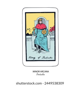 Tarot baraja de Vector de cartas . Pentáculos Arcanos Menores . Tarot espiritual esotérico oculto. Ilustraciones dibujadas a mano de colores aislados