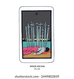 Tarot baraja de Vector de cartas . Pentáculos Arcanos Menores . Tarot espiritual esotérico oculto. Ilustraciones dibujadas a mano de colores aislados