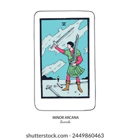 Tarot card vector deck . Minor Arcana Pentacles . Occult esoteric spiritual Tarot. Isolated colored hand drawn illustrations