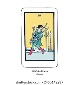 Tarot card vector deck . Minor Arcana Pentacles . Occult esoteric spiritual Tarot. Isolated colored hand drawn illustrations