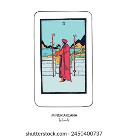 Tarot card vector deck . Minor Arcana Wands . Occult esoteric spiritual Tarot. Isolated colored hand drawn illustrations

