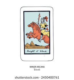 Tarot card vector deck . Minor Arcana Wands . Occult esoteric spiritual Tarot. Isolated colored hand drawn illustrations

