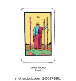 Tarot card vector deck . Minor Arcana Wands . Occult esoteric spiritual Tarot. Isolated colored hand drawn illustrations

