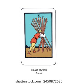 Tarot baraja de Vector de cartas . Varitas Arcanas Menores . Tarot espiritual esotérico oculto. Ilustraciones dibujadas a mano de colores aislados

