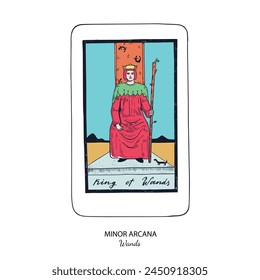 Tarot card vector deck . Minor Arcana Wands . Occult esoteric spiritual Tarot. Isolated colored hand drawn illustrations

