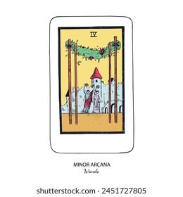 Tarot card vector deck . Minor Arcana Wands . Occult esoteric spiritual Tarot. Isolated colored hand drawn illustrations

