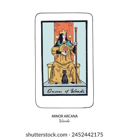 Tarot card vector deck . Minor Arcana Wands . Occult esoteric spiritual Tarot. Isolated colored hand drawn illustrations

