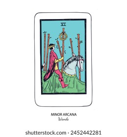 Tarot card vector deck . Minor Arcana Wands . Occult esoteric spiritual Tarot. Isolated colored hand drawn illustrations

