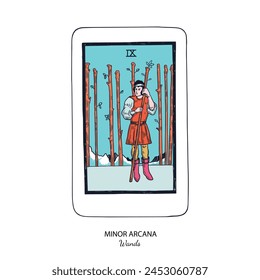 Tarot card vector deck . Minor Arcana Wands . Occult esoteric spiritual Tarot. Isolated colored hand drawn illustrations

