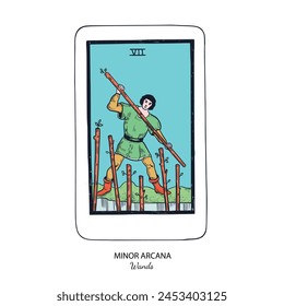 Tarotkartenstapel für die Vektorgrafik. Minor Arcana Wands . Okkulter esoterischer spiritueller Tarot. Vereinzelte farbige handgezeichnete Illustrationen

