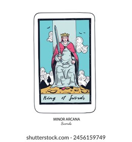 Tarot card vector deck . Minor Arcana Pentacles . Occult esoteric spiritual Tarot. Isolated colored hand drawn illustrations