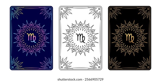 Tarot card with Virgo zodiac sign. Simple line art style.