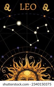 Tarot card. zodiac card with Leo symbol. Horoscope and card magic