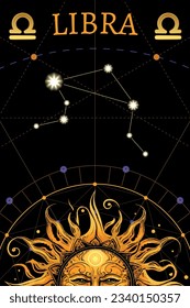 Tarot card. zodiac card with Libra symbol. Horoscope and card magic