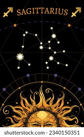 Tarot card. zodiac card with Sagittarius symbol. Horoscope and card magic