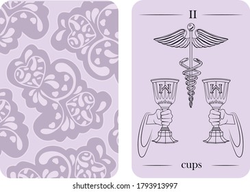 tarot cards 2 cups vector white shirt card pattern