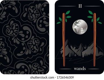 tarot cards 2 wands vector shirt card pattern