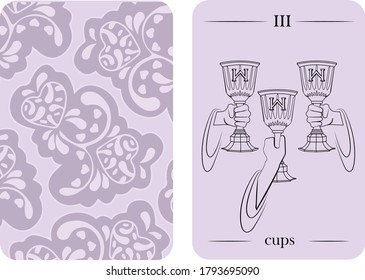 tarot cards 3 cups vector white shirt card pattern