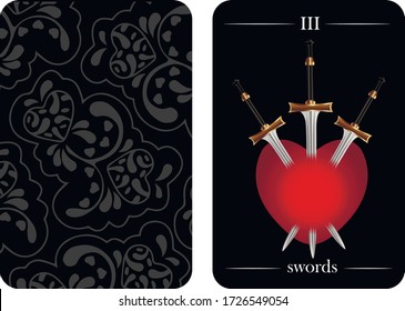 tarot cards 3 swords vector shirt card pattern