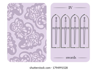 tarot cards 4 swords vector white shirt card pattern
