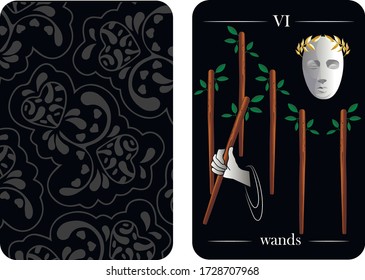 tarot cards 6 wands vector shirt card pattern