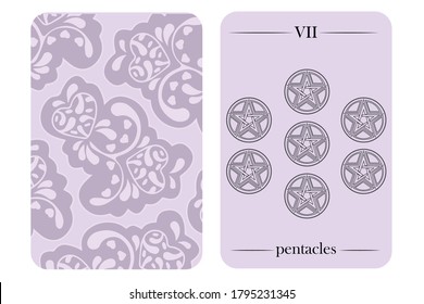 tarot cards 7 pentacles vector white shirt card pattern