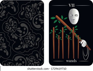 tarot cards 7 wands vector shirt card pattern