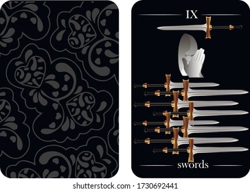 tarot cards 9 swords vector shirt card pattern