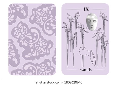 tarot cards 9 wands vector white shirt card pattern