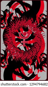Tarot cards - back design.  Bloody Sun, Pluto