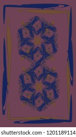 Tarot cards - back design. Dark blue abstract flowers