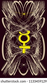 Tarot cards - back design.  Mercury, astrological symbol