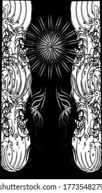 Tarot cards - back design. Mystical Sun. Reverse side