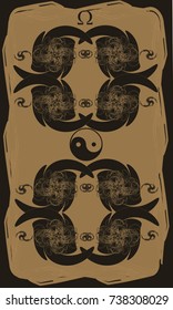 Tarot cards - back design.  Omega, yin, yang