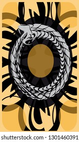 Tarot cards - back design. Ouroboros, serpent eating his tail
