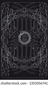 Tarot cards - back design.  Ouroboros, Omega