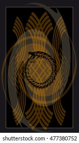Tarot cards - back design. Ouroboros, serpent eating his tail 