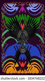 Tarot cards - back design. Phoenix, Mexican pattern. Reverse side