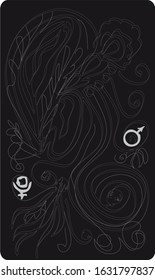 Tarot cards back design, reverse side. Pluto, Mars, astrological symbol