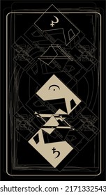 Tarot cards - back design.  Symbol Volcano, Saturn. Reverse side