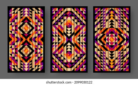 Tarot cards back set bright geometric pattern. Vector illustration