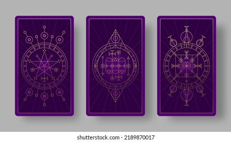 Tarot cards back set with mystical symbols. Vector illustration