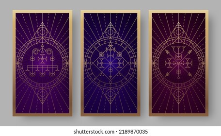 Tarot-Karten zurück gesetzt mit mystischen Symbolen. Vektorgrafik