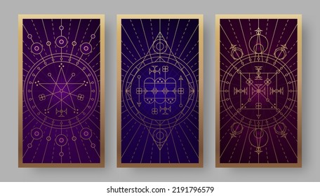 Las tarjetas Tarot se establecen con símbolos místicos. Ilustración del vector