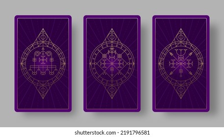 Tarot cards back set with mystical symbols. Vector illustration